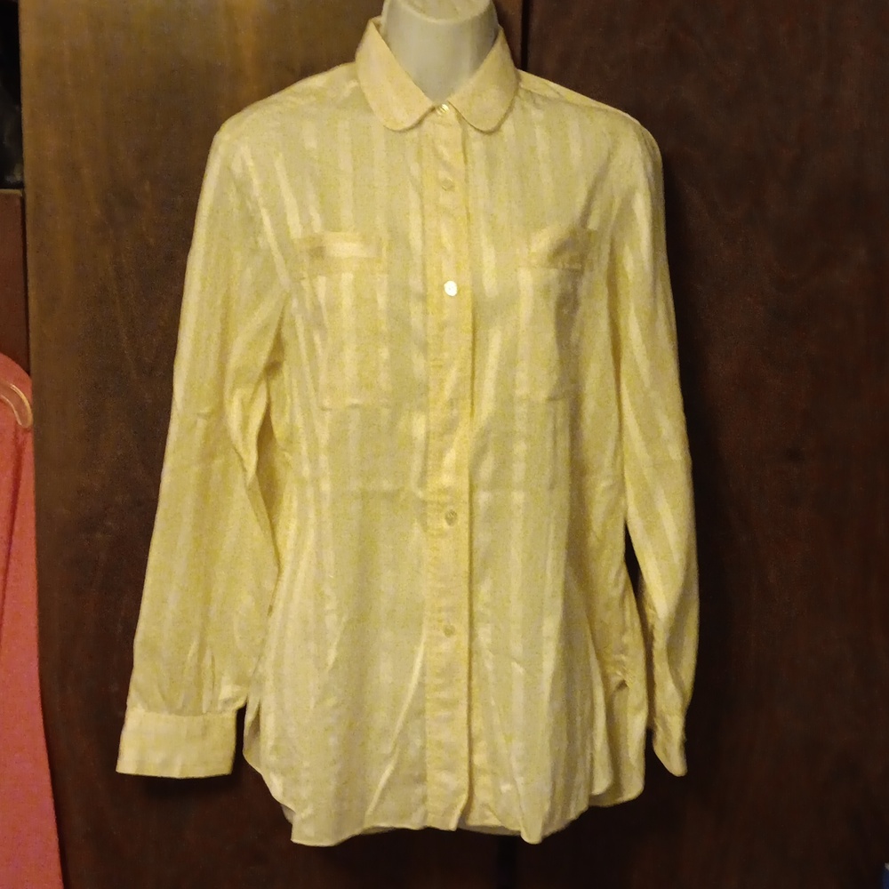 VINTAGE HERMES CREAM SATIN STRIPE BUTTON DOWN SHIRT 46 / 14